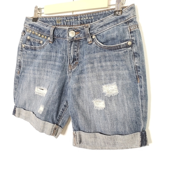 LC Lauren Conrad studded distressed denim shorts - Picture 3 of 6